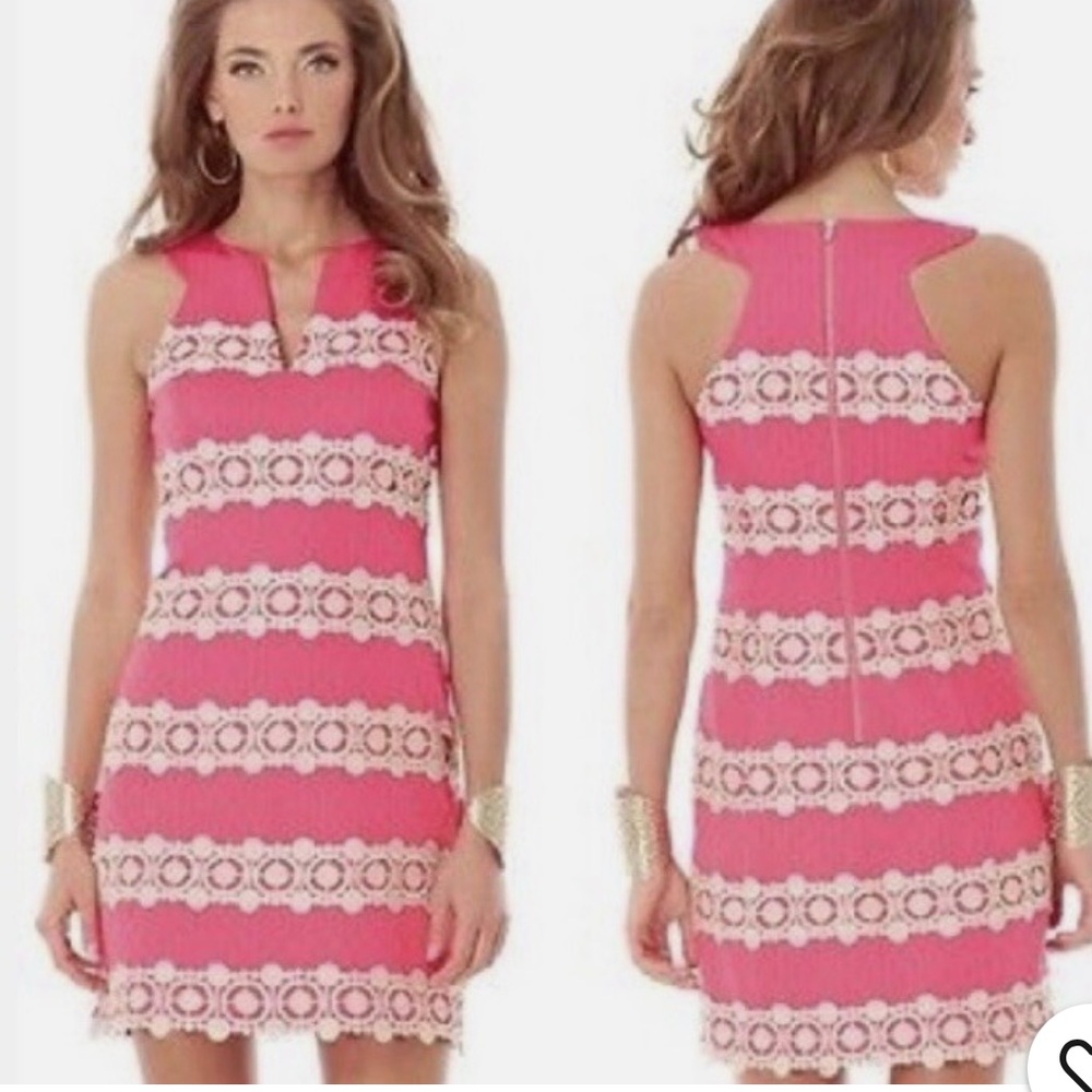GUC Lilly Pulitzer Augusta Shift Dress in Pink Anchor Jacquard Boat Wheel Print